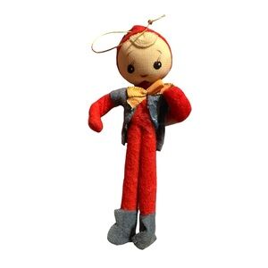 Vintage Japan Pixie Elf Felt Ornament Christmas MCM Kitschy Japan